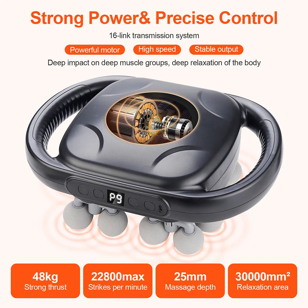 16-Head Fascia Gun High-Frequency Vibration Body Massage Gun Waist and Back Massager Neck Shoulder Massager Muscle Masajeador