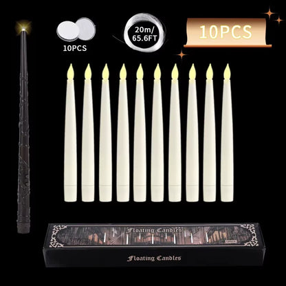 Floating Candles with Wand 12 Pcs Magic Hanging Candles Flickering Warm Light Flameless Floating LED Candle Halloween Decoration