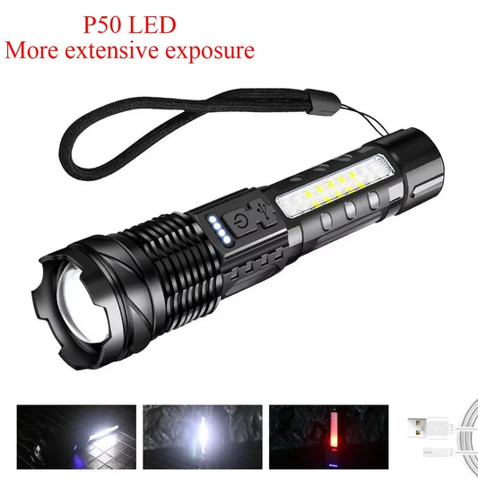 30W P50 COB Strong Light Flashlight Portable Rechargeable Bright Household LED Lamp Built in Battery with Power Display